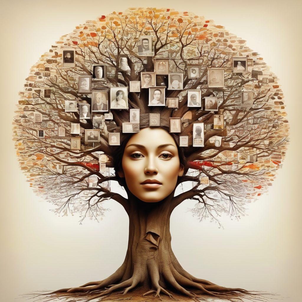 A beautifully layered family tree with branches reaching out to connect diverse faces from different generations, set against a backdrop of historical maps and artifacts. Incorporate subtle hints of technology, like digital nodes linking the faces, symbolizing modern discoveries. Use warm, inviting colors to evoke a sense of nostalgia and connection. The overall composition should speak to the merging of past and present in a harmonious way. super-realistic. vibrant colors. white background.